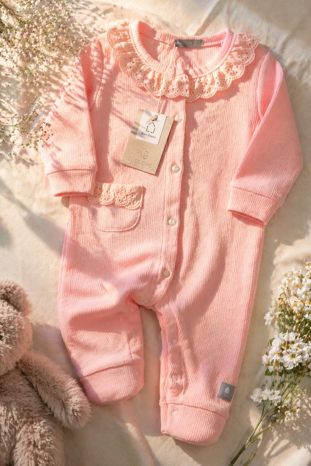 Peach-Pink Waffle Cotton Summer Romper
