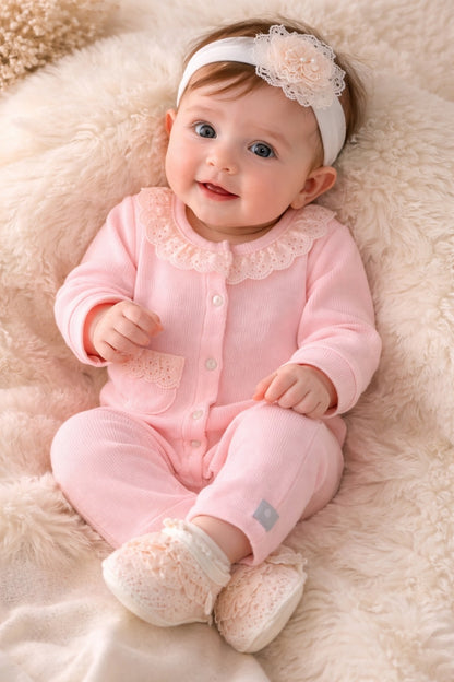 Peach-Pink Waffle Cotton Summer Romper