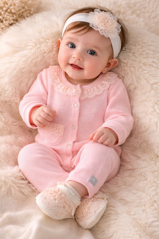 Peach-Pink Waffle Cotton Summer Romper