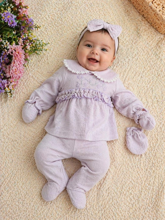 Lavender 5-Piece Waffle Cotton Summer Outfit