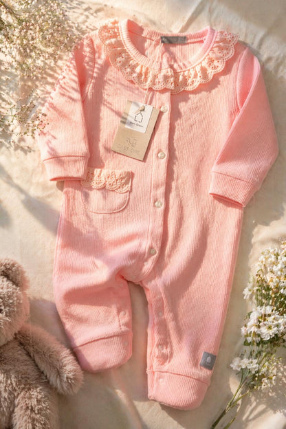 Peach-Pink Waffle Cotton Summer Romper