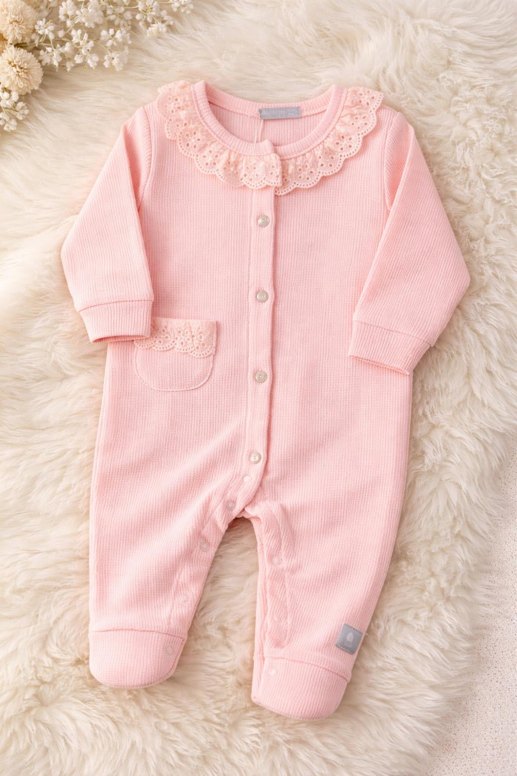Peach-Pink Waffle Cotton Summer Romper