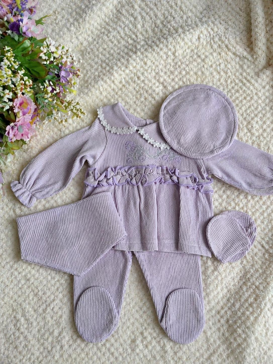 Lavender 5-Piece Waffle Cotton Summer Outfit